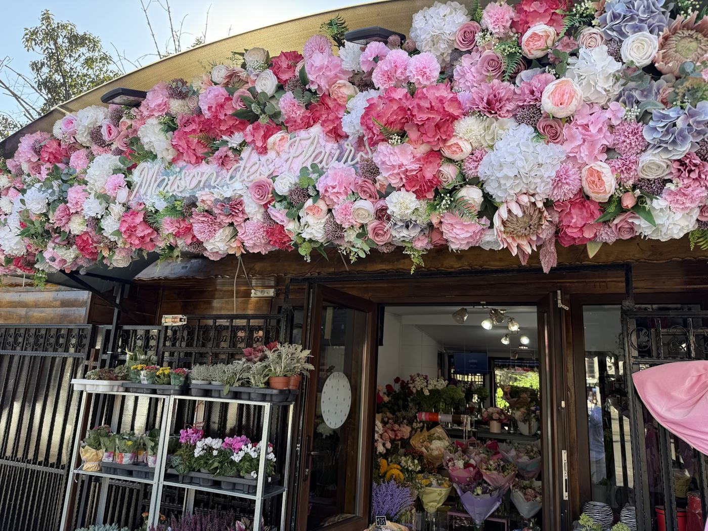 Florăria Maison des Fleurs de pe Bulevardul Aerogării, cu fațada acoperită de flori